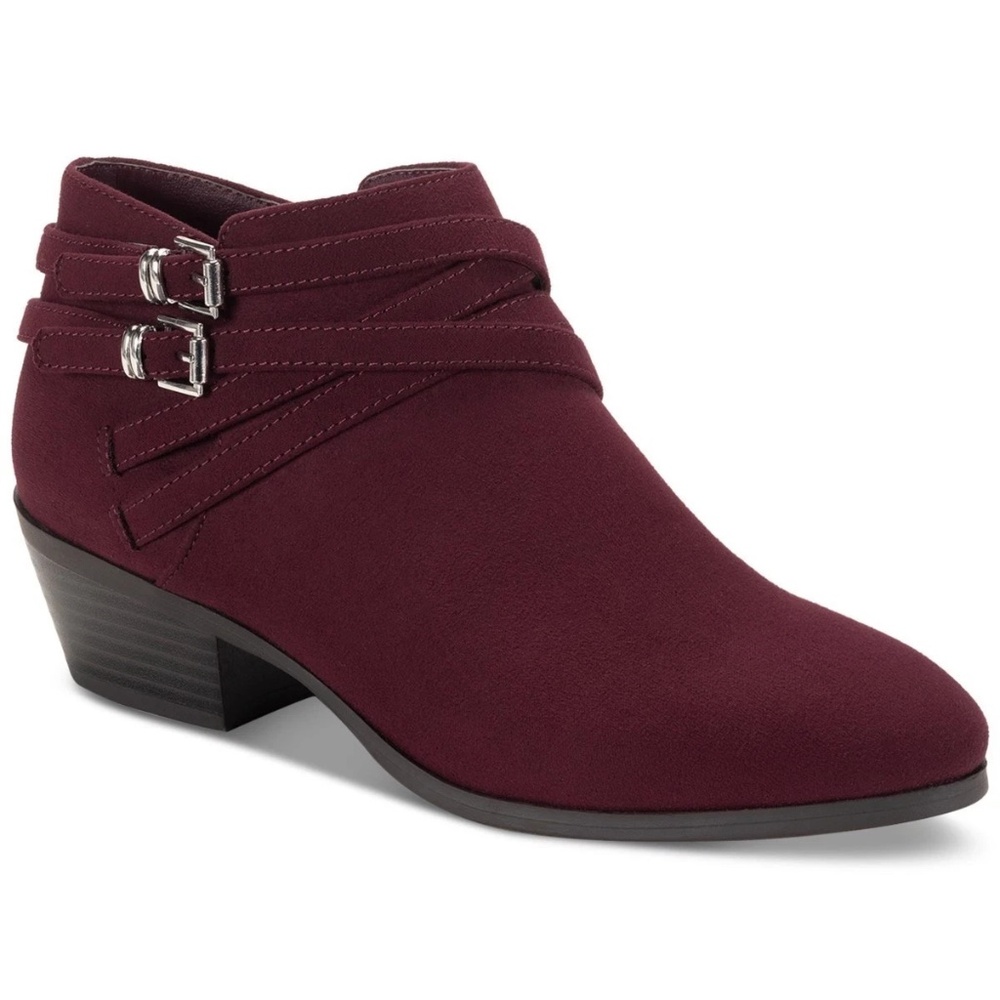 Style & Co Willow Microfiber Ankle Booties 6.5 Dark Purple Block Heel , NEW
